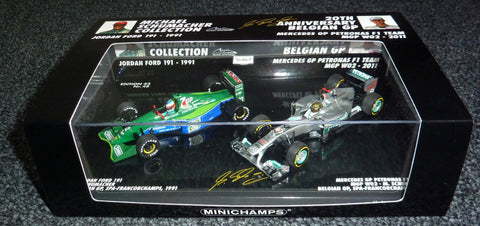 1991 - Jordan Ford 191 + 2011 - Mercedes GP Petronas F1 Team MGP W02 - Michael Schumacher - Belgian GP, Spa-Francorchamps - Yuui's F1 scale models